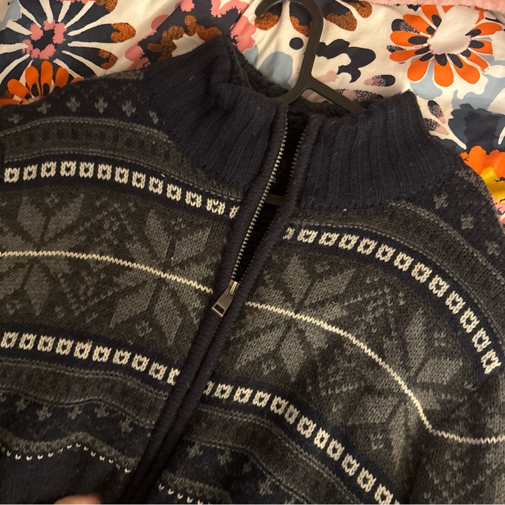 Men's Navy and Gray Zip-Up Sweater